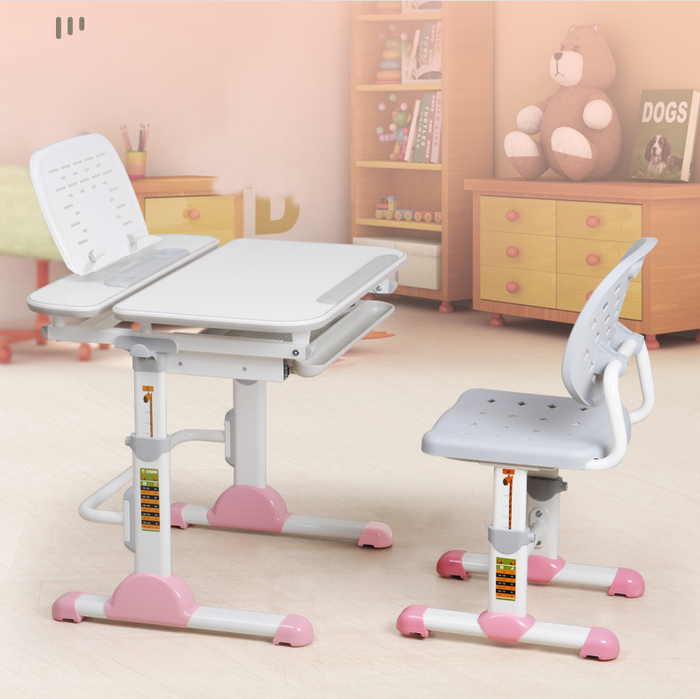 Big Paw Height Adjustable Kids Ergonomic Study Desk & Chair Set - Blue/Pink