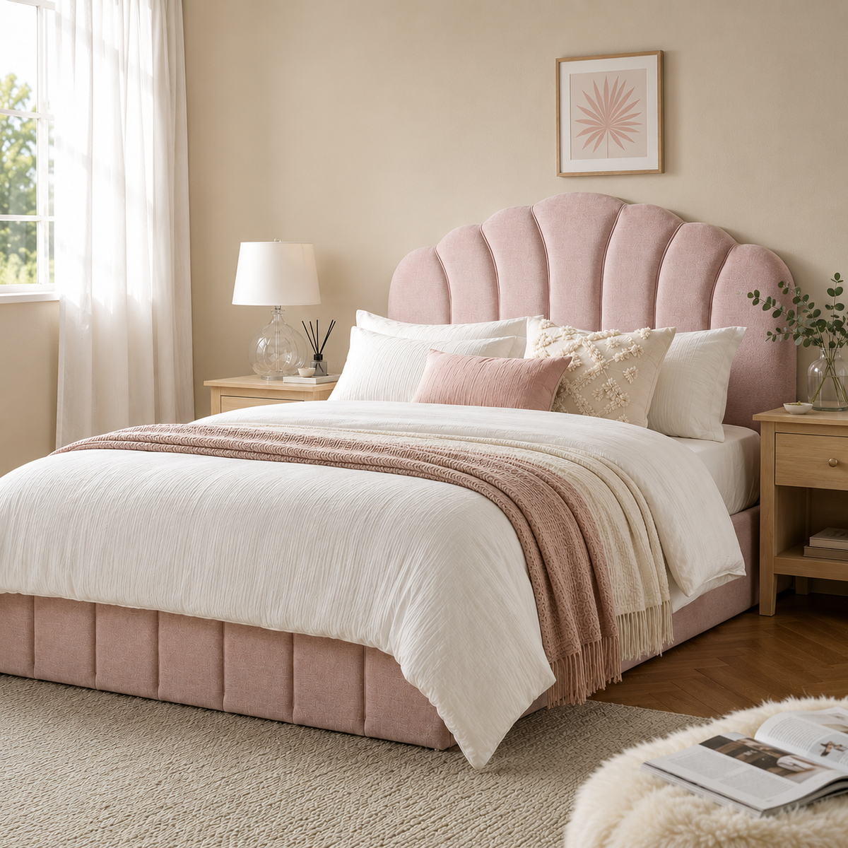Rosie Double Upholstered Bed - Pink