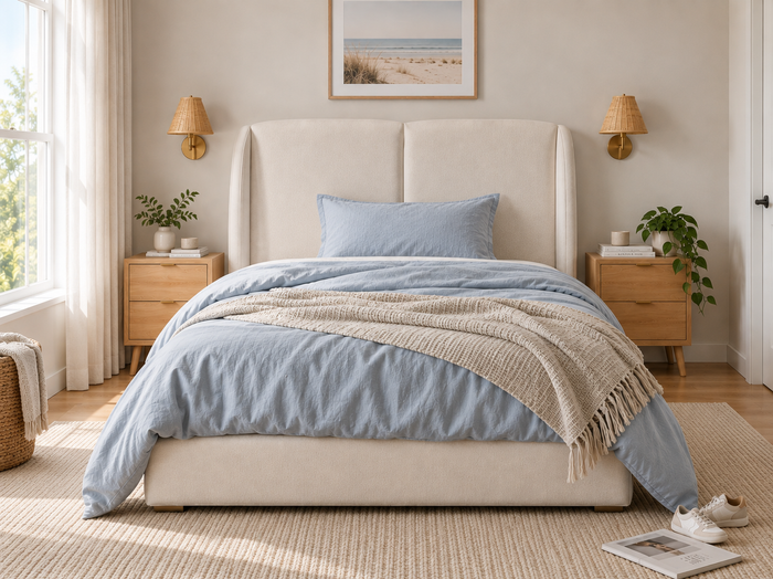Tove Queen Boucle Bed - White