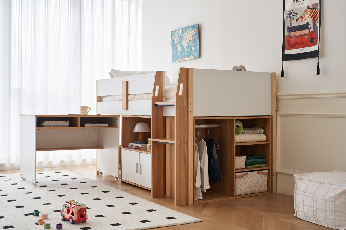 Narrabeen Single Mid Sleeper Bed - White & Pine