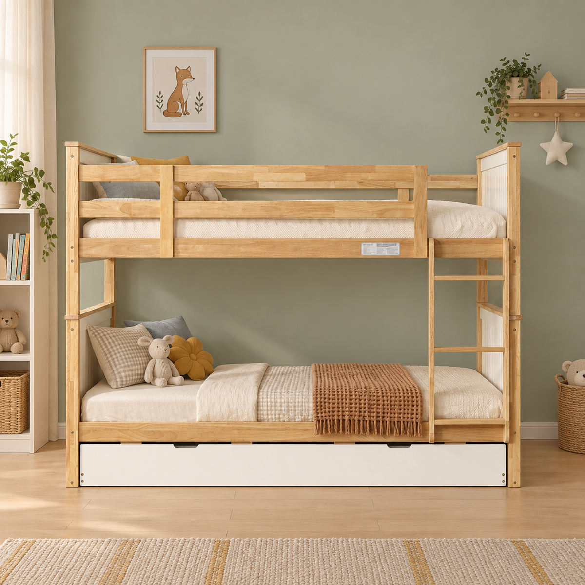 Front view of the Midson king single bunk bed with trundle in a kids' bedroom