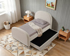 Eira King Single Boucle Bed with Trundle - Ivory White