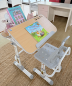 Jojo Height Adjustable Kids Ergonomic Study Desk & Chair Set - Grey/Oak