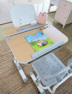 Jojo Height Adjustable Kids Ergonomic Study Desk & Chair Set - Grey/Oak
