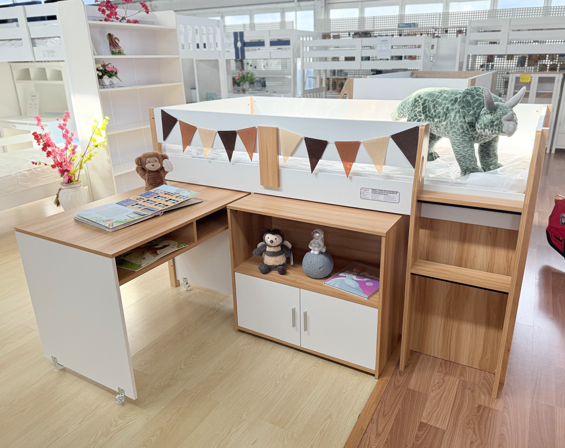 Narrabeen Single Mid Sleeper Bed - White & Pine