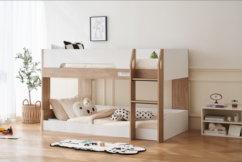 Bowral Single Low Bunk Bed - White & Light Wood