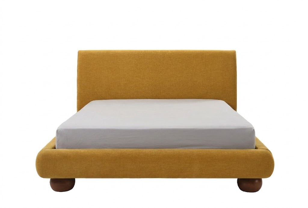 Noa Queen Upholstered Bed - Mustard Yellow
