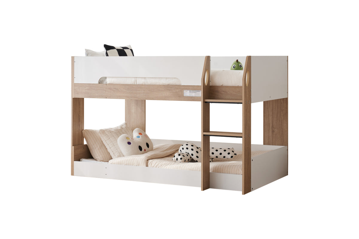 Bowral Single Low Bunk Bed - White & Light Wood
