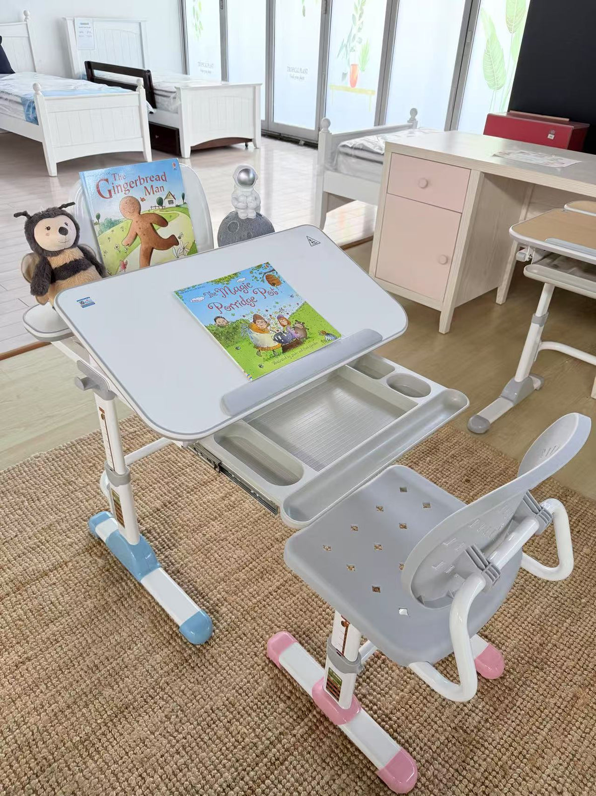 Big Paw Height Adjustable Kids Ergonomic Study Desk & Chair Set - Blue/Pink