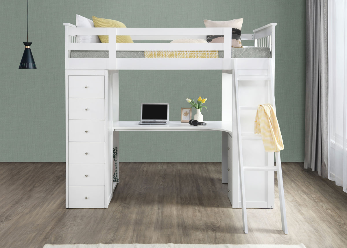 Jacob Single Loft Bed with Desk - White