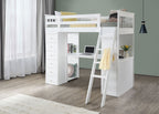 Jacob Single Loft Bed with Desk - White