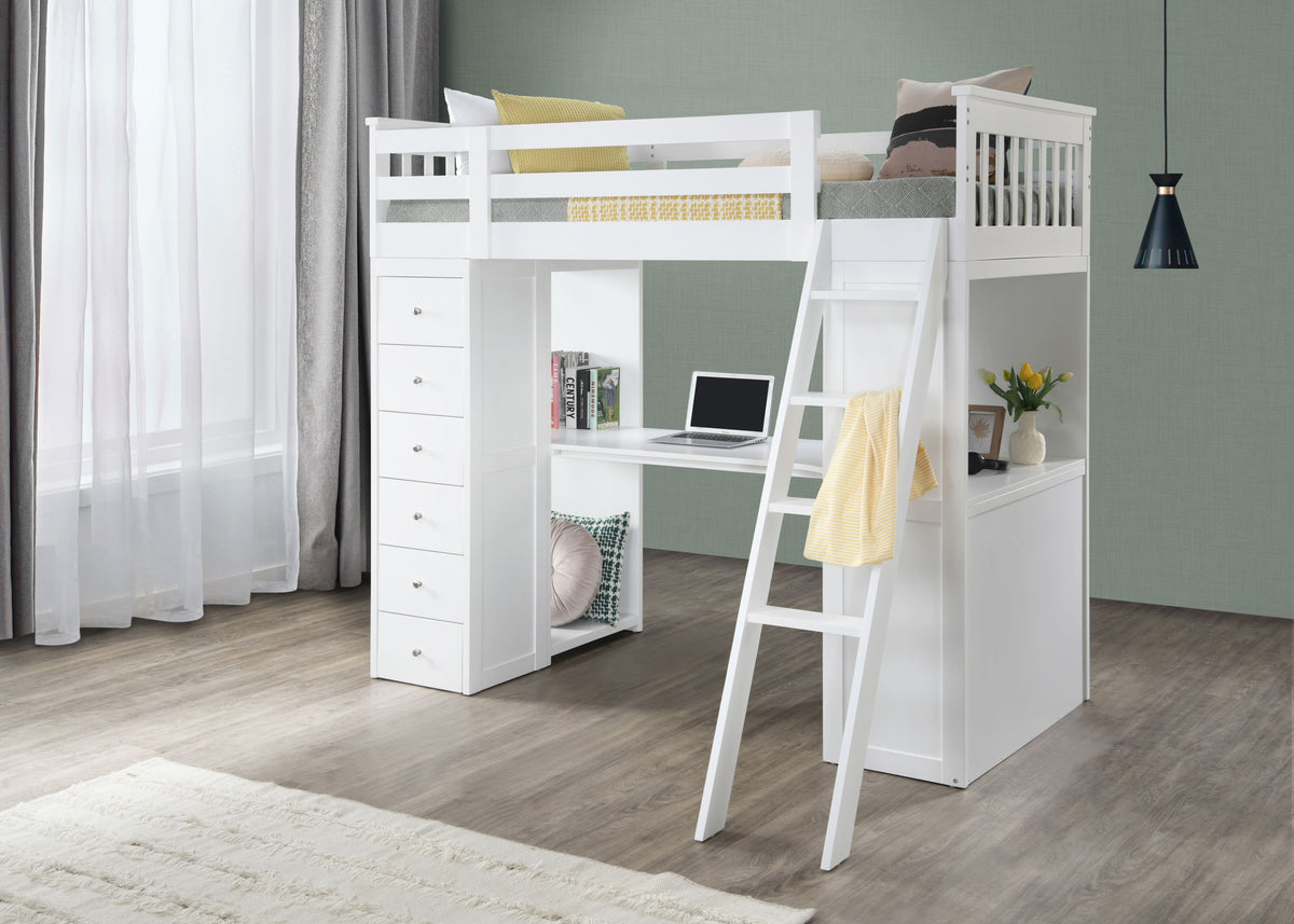 Jacob Single Loft Bed with Desk - White