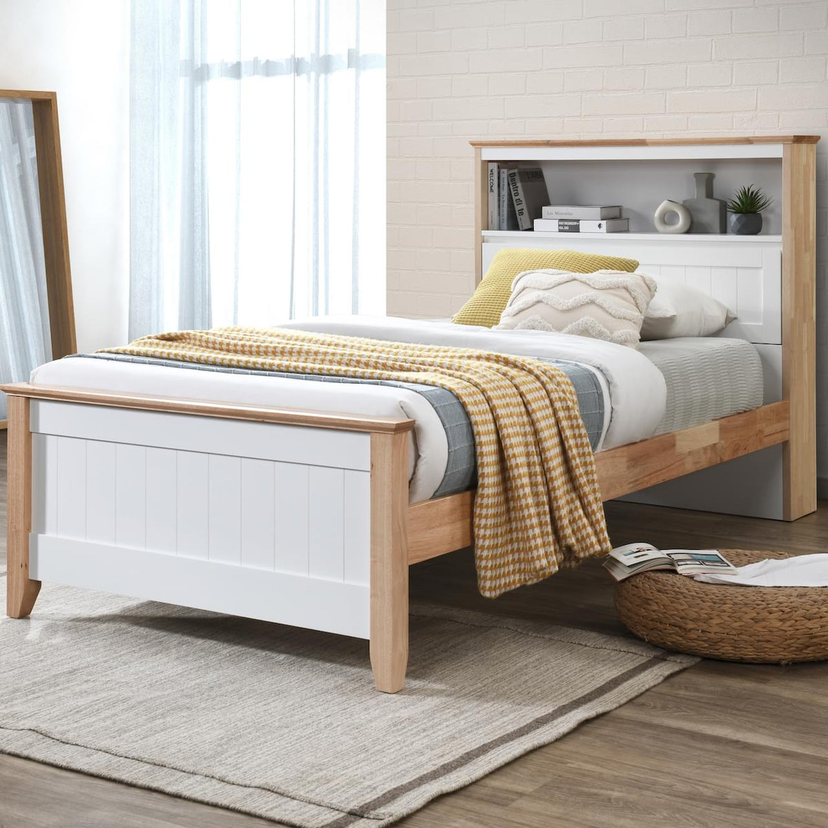 Jade King Single Bed with Storage Headboard