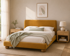Noa Queen Upholstered Bed - Mustard Yellow
