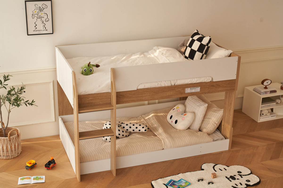 Bowral Single Low Bunk Bed - White & Light Wood