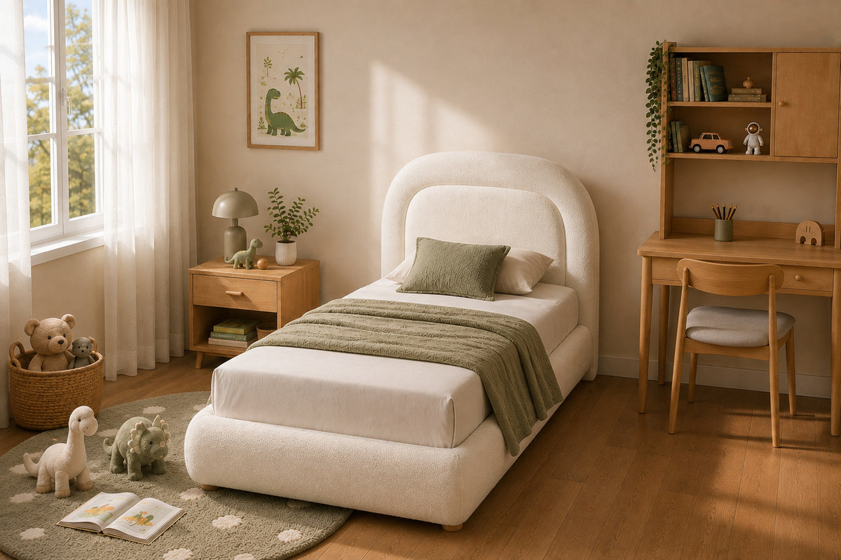 Eden King Single Boucle Bed - Ivory White