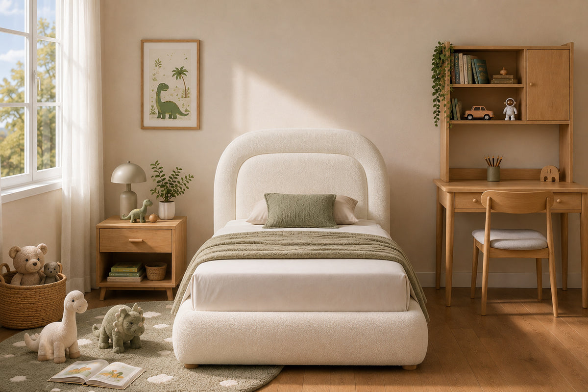 Eden King Single Boucle Bed - Ivory White