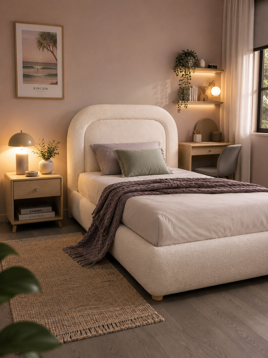 Eden King Single Boucle Bed - Ivory White