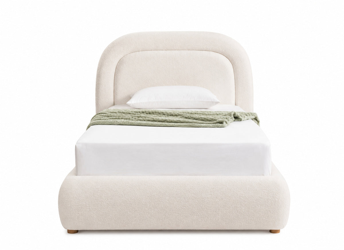 Eden King Single Boucle Bed - Ivory White