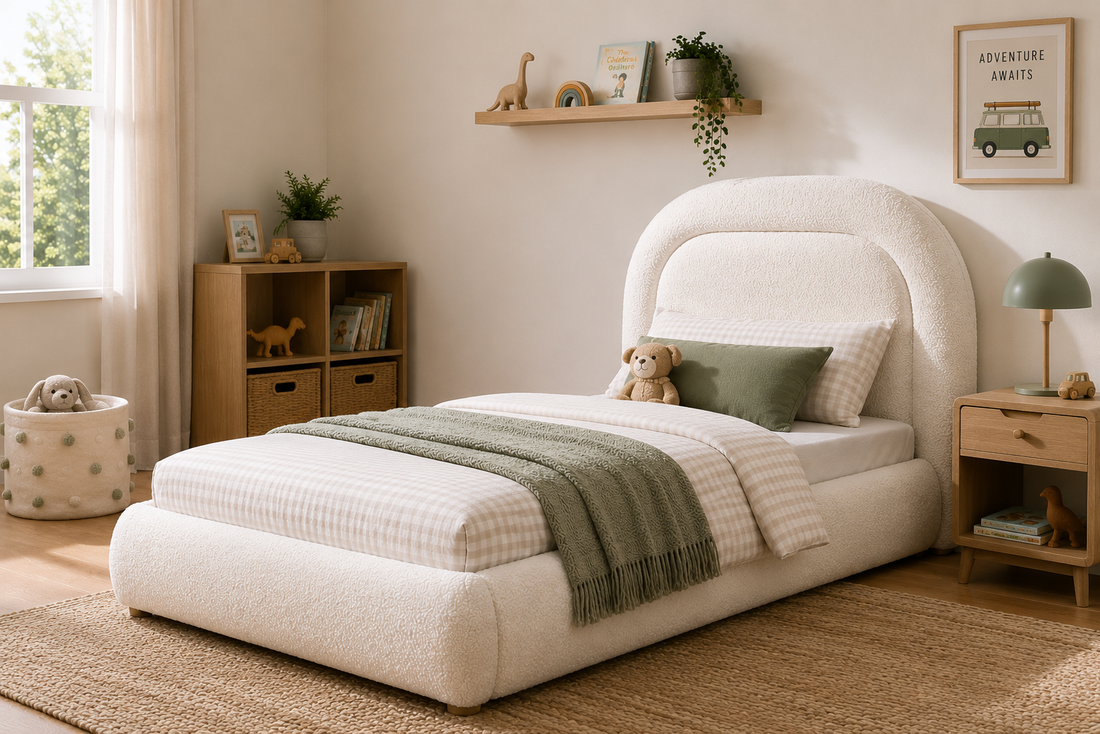 Eden King Single Boucle Bed - Ivory White