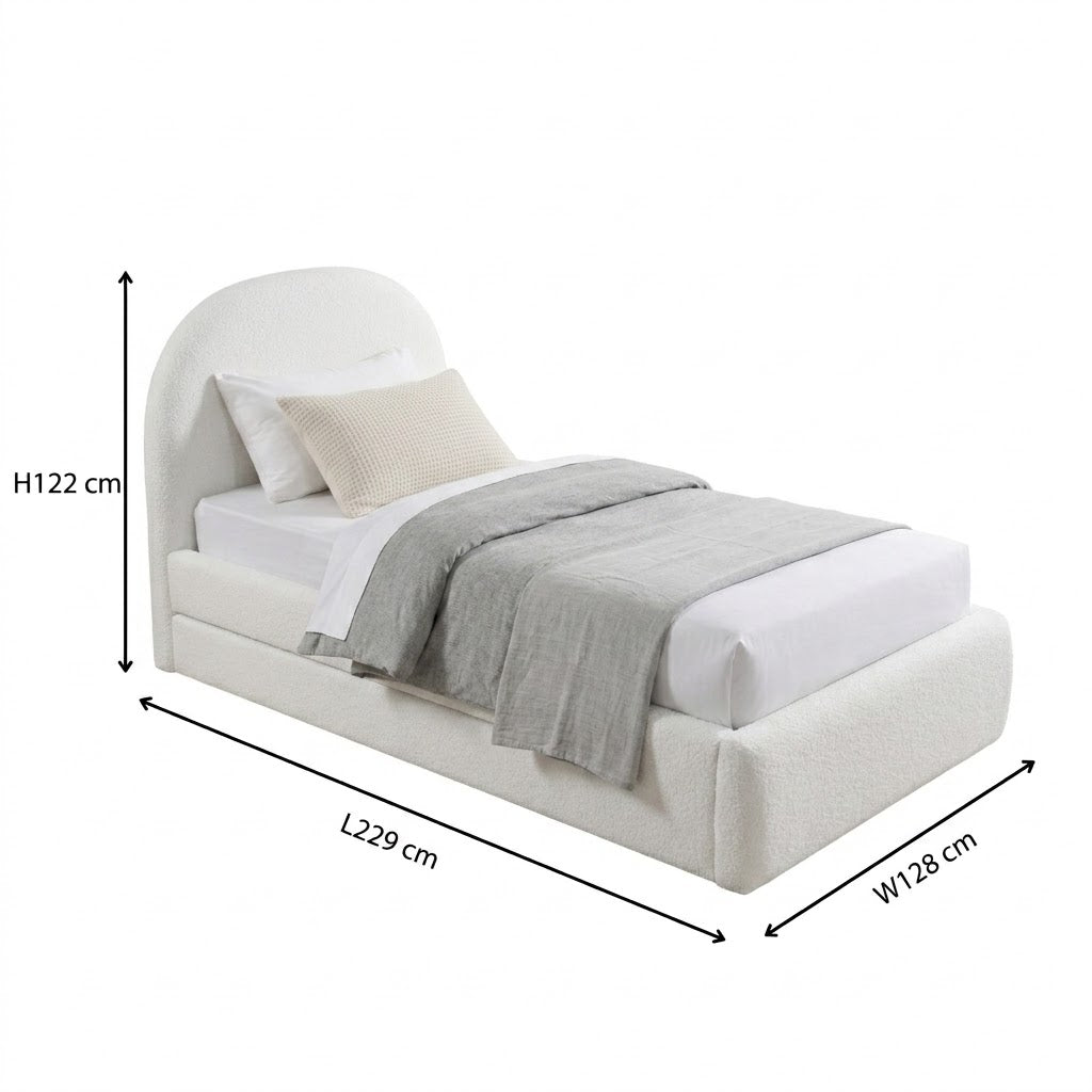 Eira King Single Boucle Bed with Trundle - Ivory White