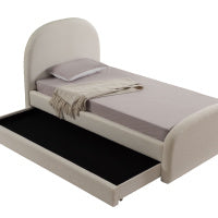 Eira King Single Boucle Bed with Trundle - Ivory White