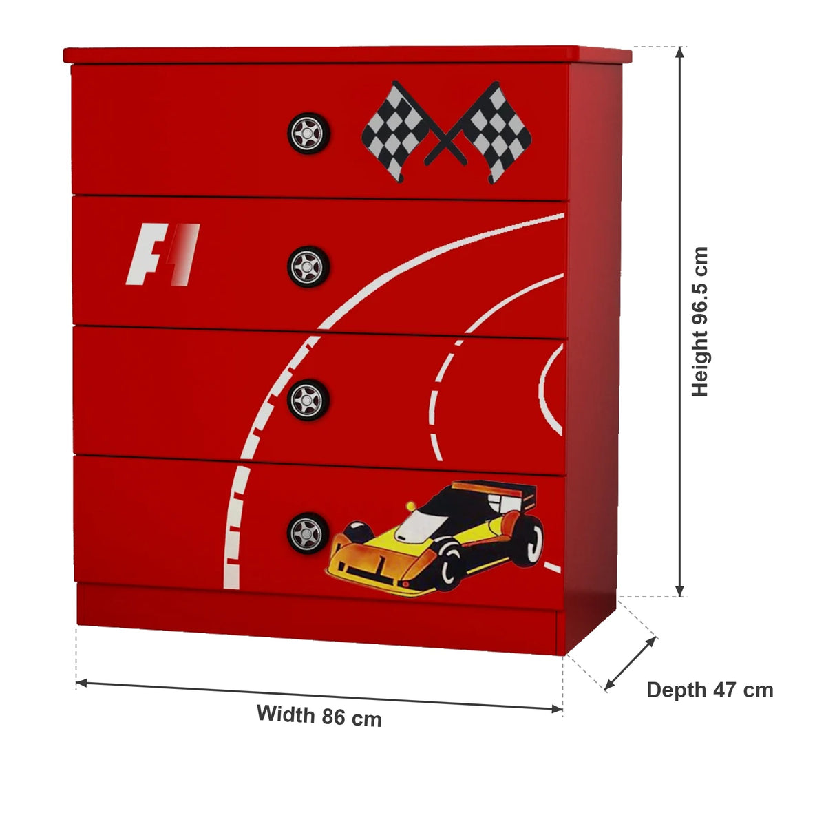 F1 Kids Chest of Drawers – 4 Drawers