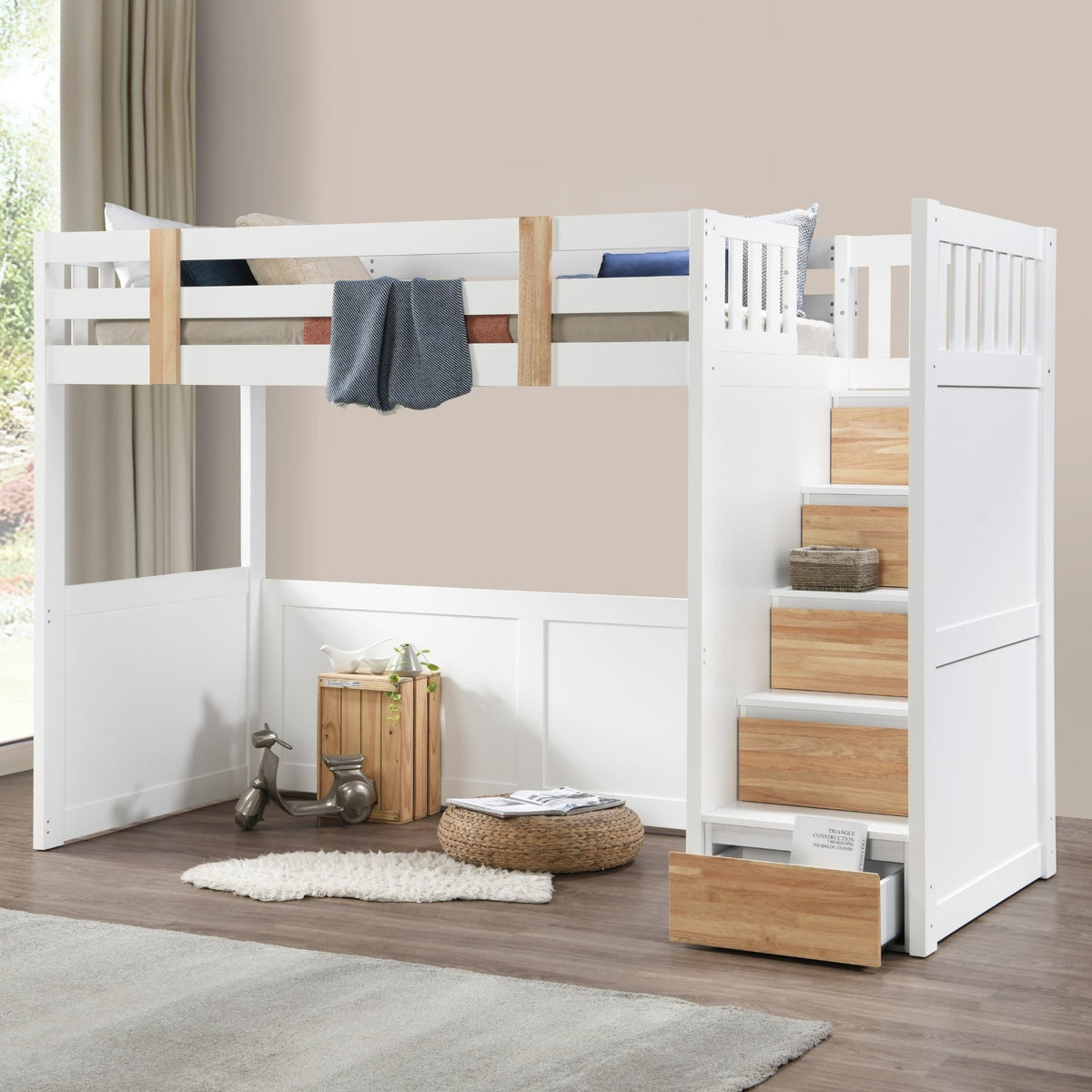 My Design King Single Loft Bed with Storage Stairs