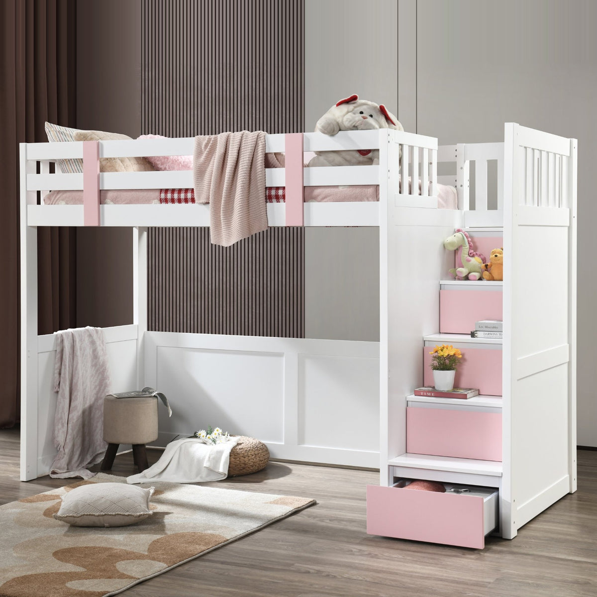 My Design King Single Loft Bed with Storage Stairs
