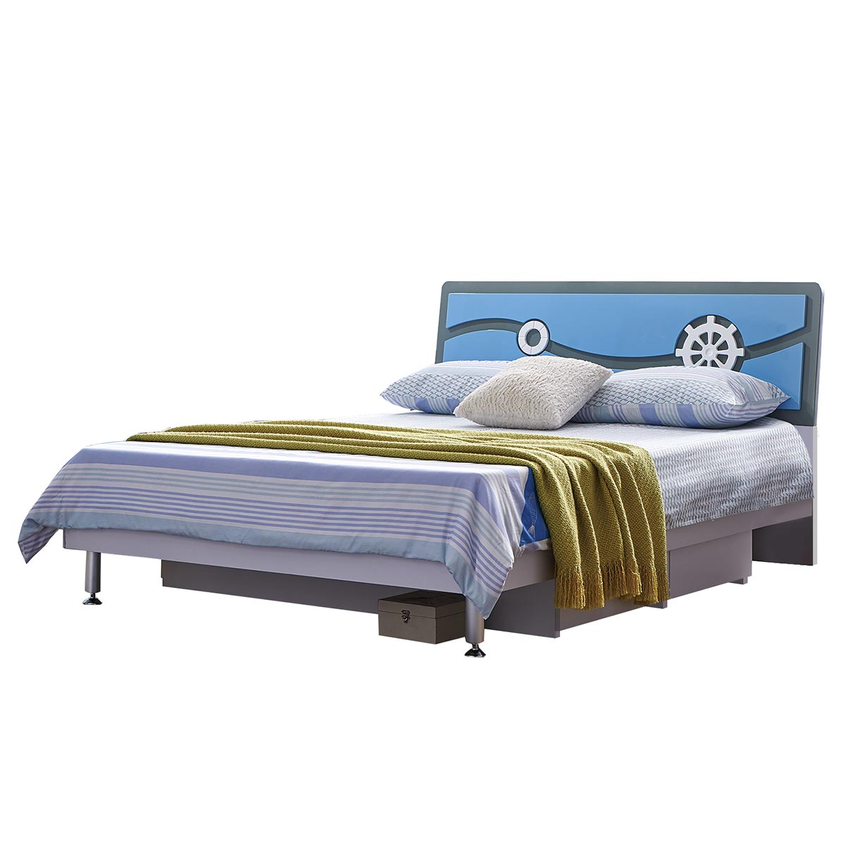 Aqua King Single Bed with Storage Drawers - Blue
