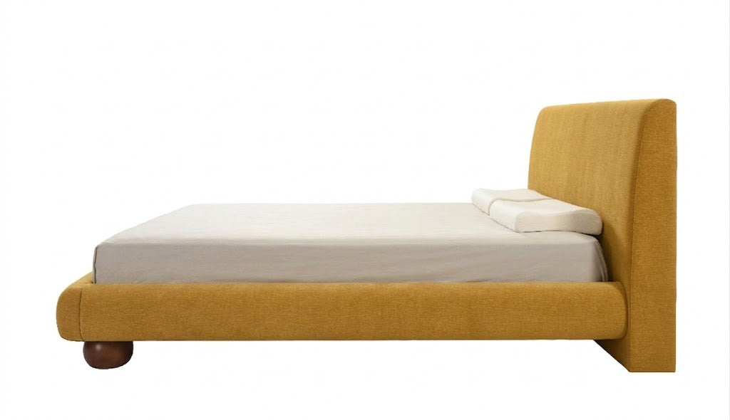 Noa Queen Upholstered Bed - Mustard Yellow