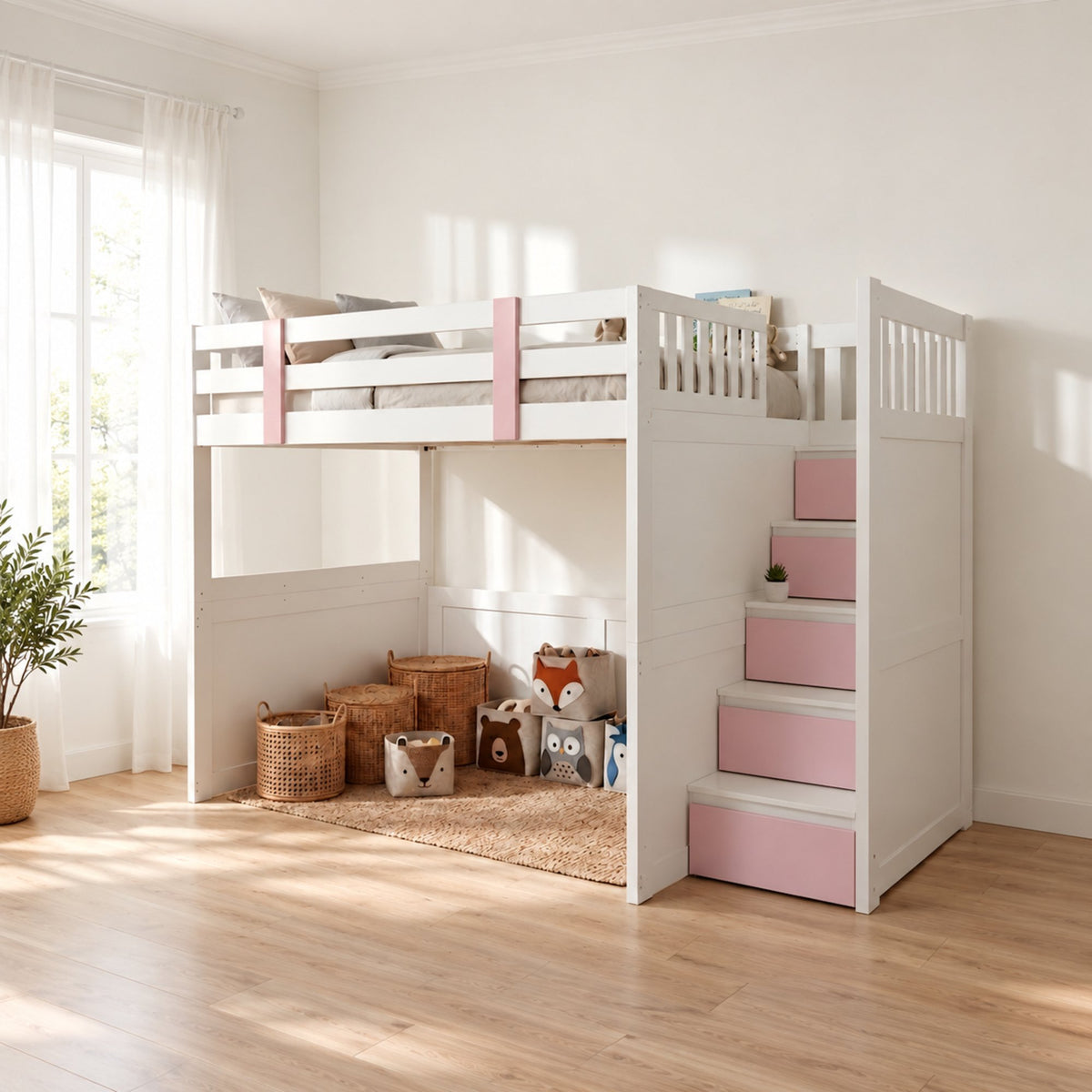 My Design Double Loft Bed with Storage Stairs