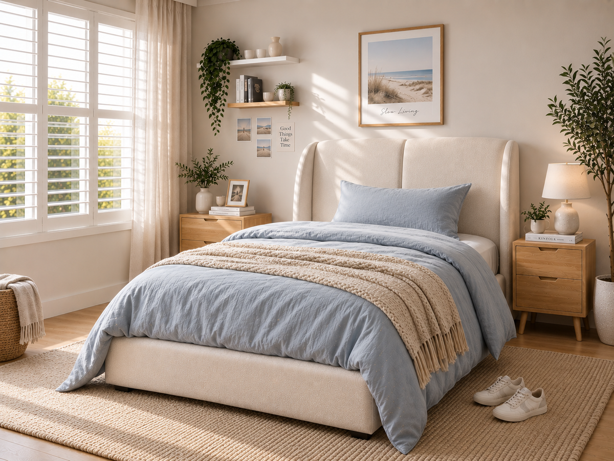 Tove Queen Boucle Bed - White