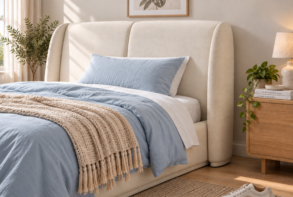 Tove Queen Boucle Bed - White